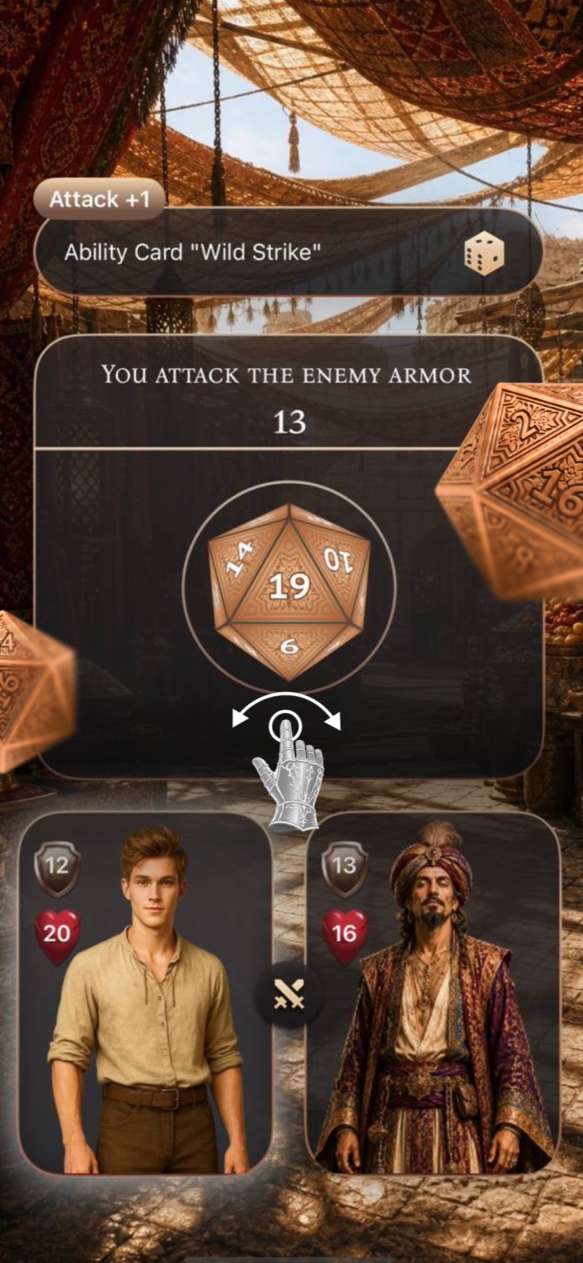 A combat dice roll in Land of Magic Spices